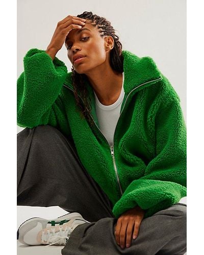 Free People Get Cosy Teddy Jacket At In Rolling Hills, Size: Xs - Green