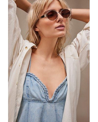 Free People Little Secret Round Sunglasses At In Silver/smokey Brown - Multicolor