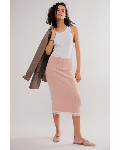 For Love & Lemons Andi Knit Midi Skirt - Pink