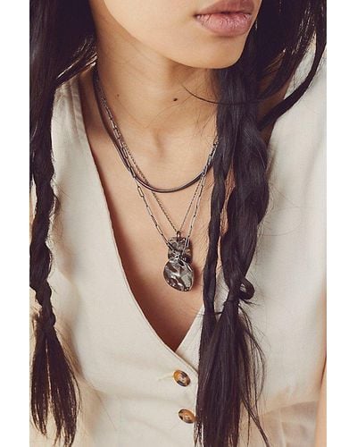 Free People Oversized Coin Necklace At In Hematite - Multicolour