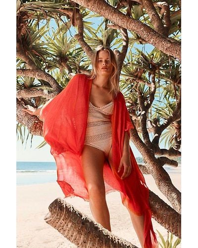 Free People Day Dream Washed Kimono At In Tomato - Red