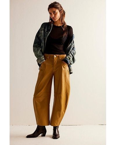 Free People Good Luck Mid-rise Vegan Barrel Jeans At Free People In Tiger Eye, Size: 24 - Multicolor