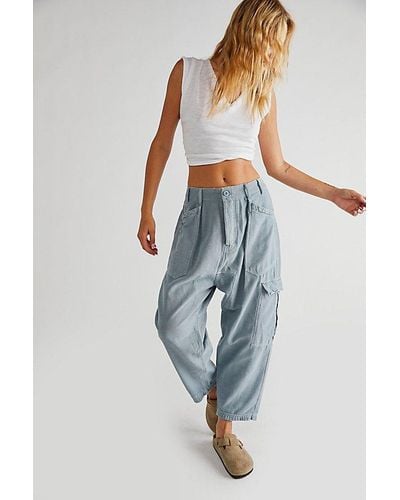 Free People Bay To Breakers Trousers At In Autumn Sky, Size: Small - Blue
