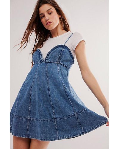 Free People Altura Denim Mini Dress - Blue