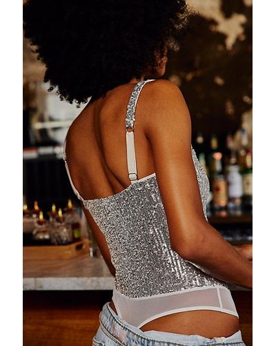 FREE PEOPLE Intimately - Sparks Fly Corset Bodysuit in Silver