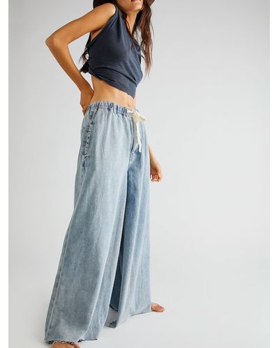 Free People Clover Wide-leg Solid Trousers - Blue