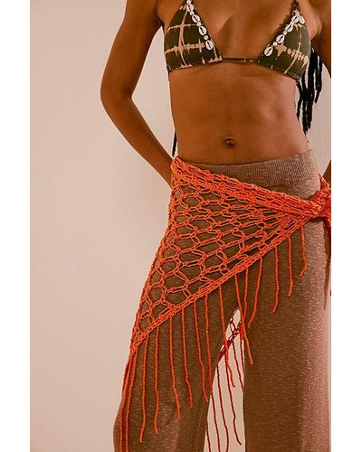 Agua Bendita Catty Beaded Crochet Coverup - Orange