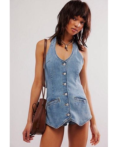 Free People We The Free Counter Culture Micro Playsuit - Blue