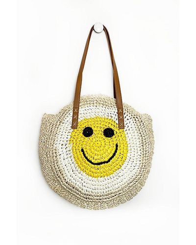 Free People Hatch General Store Smiley Woven Straw Bag - Metallic