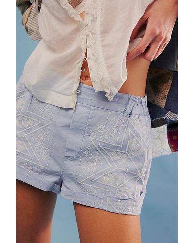 Free People Westover Embroidered Shorts - Grey