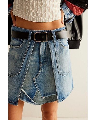 Free People Bare With Me Denim Skirt At Free People In Rebel Hearts, Size: 24 - Blue