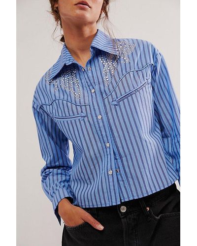 Urban Outfitters Embellished Button Down - Blue