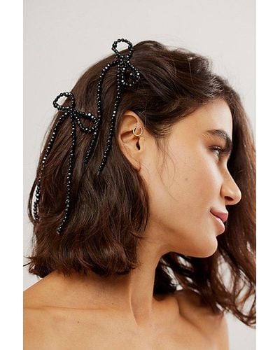 Free People Dripping Pearl Bow Barrettes - Black