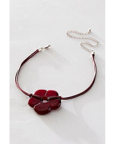 Free People Baby Flower Cord Choker - Red