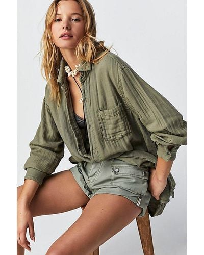 Free People Cp Shades Marella Double Cloth Buttondown Shirt - Green