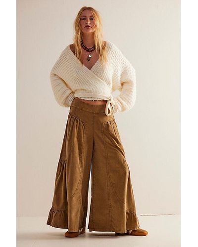 Free People Dawn On Me Cord Wide-leg Jeans At Free People In Topaz, Size: Small - Natural