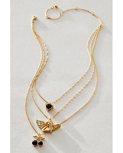Free People Angels Only 14k Gold Plated Layered Necklace At In Black - White
