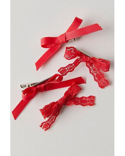 Free People Camryn Lace Bow Set Of 4 - Red