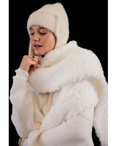 Free People Timber Fuzzy Knit Trapper Hat At In Cream - Black