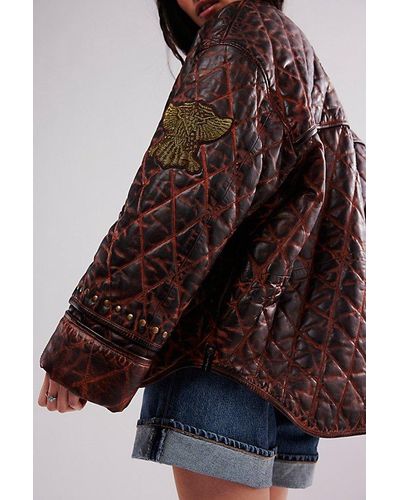 One Teaspoon Eagle Eye Quilted Leather Jacket - Brown