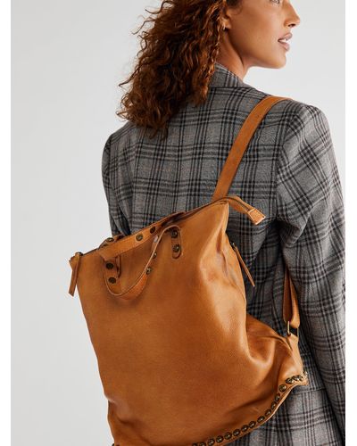Free People Ellie Leather Studded Backpack - Orange