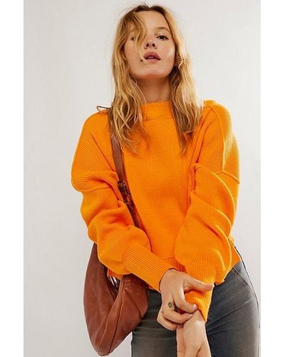 Free People Easy Street Crop Pullover At In Bright Marigold, Size: Xs - Orange