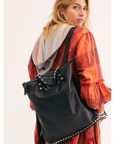 Free People Ellie Leather Studded Backpack - Black