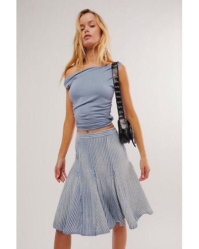 Free People Candace Midi Skirt At In Summer Stripe, Size: Xs - Blue