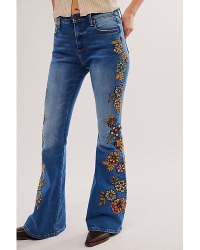 Free People Driftwood Farrah Embroidered Flare Jeans - Blue