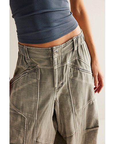 Free People Ride Out Barrel Moto Pants - Gray