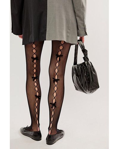 Free People Velvet Peek A Bow Tights At In Black