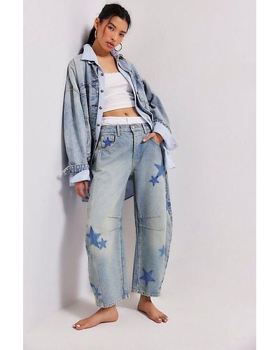 Free People We The Free Good Luck Shadow Patch Jeans - Blue