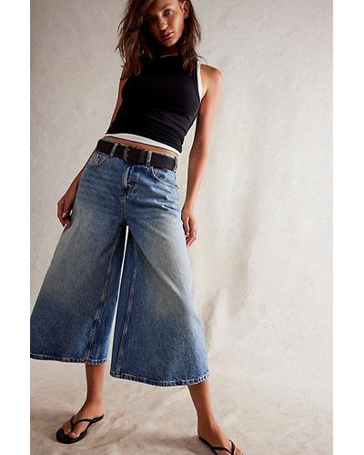 Free People We The Free High Top Wide Crop Jeans - Blue