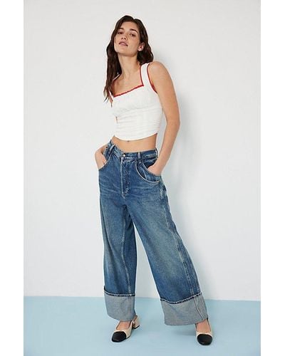Free People Final Countdown Cuffed Low-rise Jeans At Free People In Zero, Size: 27 - Blue