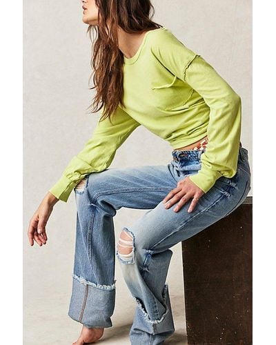 Free People Fade Into You Tee At Free People In Citron Silk, Size: Medium - Yellow