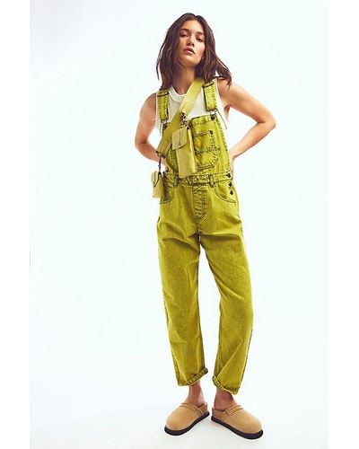 Free People Ziggy Denim Overalls At Free People In Acid Yellow, Size: Xs
