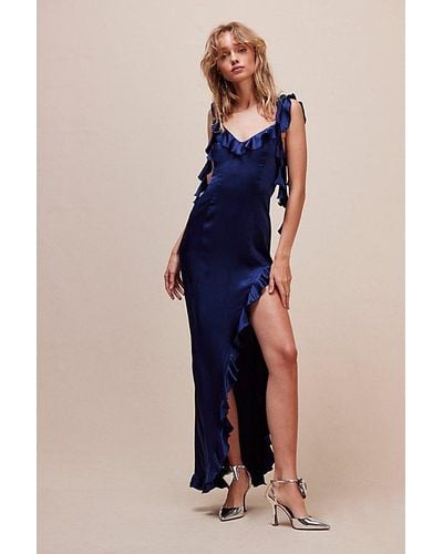 Amanda Uprichard Sonnet Silk Gown At Free People In Navy, Size: Small - Blue