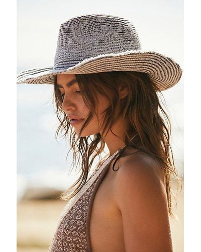 Free People Dylan Distressed Cowboy Hat At In Blue/white - Grey