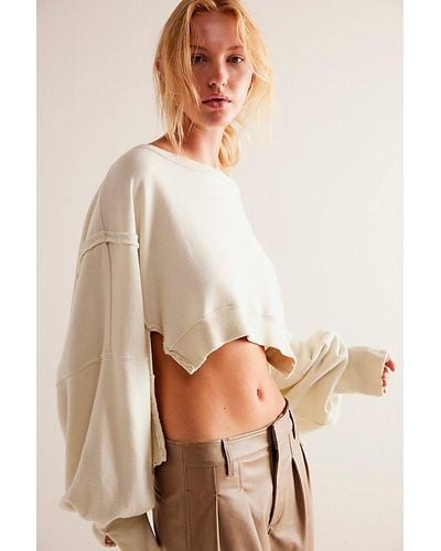 Free People Cropped Camden Sweatshirt At In Grey Opal, Size: Xl - Natural