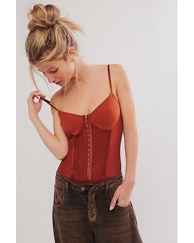 Intimately By Free People Night Rhythm Corset Bodysuit - Red