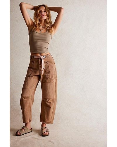 Free People Moxie Pull-on Barrel Jeans At Free People In Melted Chocolate, Size: 27 - Natural