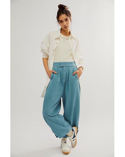 Free People Cool Harbor Wide-leg Trousers - Blue