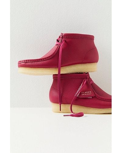 Clarks Wallabee Boots At Free People In Berry Leather, Size: Us 8 - Red