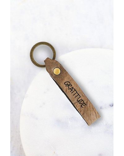 Free People Giving Bracelets Etched Gratitude Leather Keychain - Gray