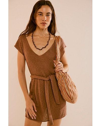 Free People Clarissa Cotton-linen Sweater Mini - Brown