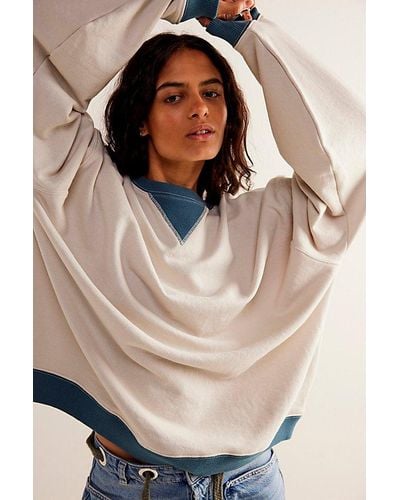 Free People Classic Crew Colorblock Sweatshirt At In Tea Combo, Size: Small - Natural
