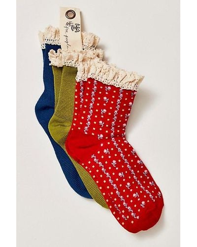 Free People Ruffle Sock Pack - Red
