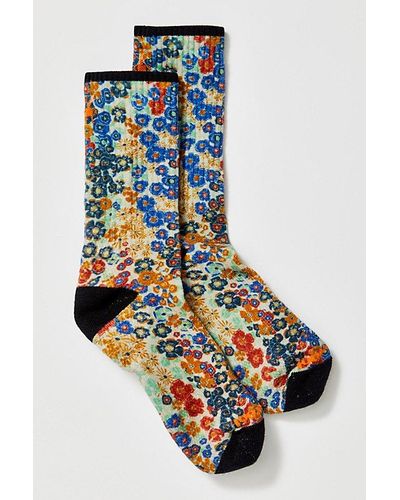 Smartwool Meadow Printed Crew Socks At Free People In Natural, Size: Small - Blue