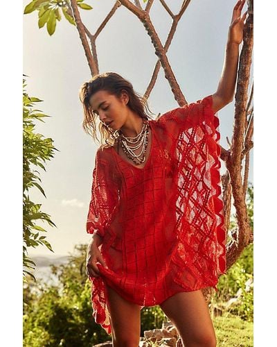 Free People Sunshine Crochet Kaftan - Red