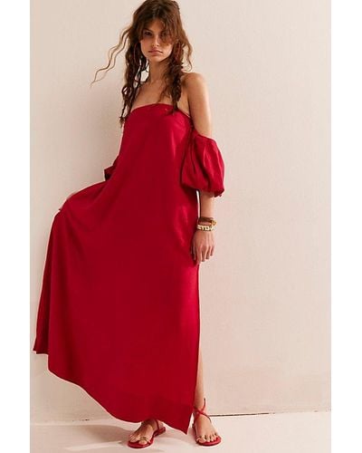 Free People Julietta Linen Off-The-Shoulder Maxi - Red